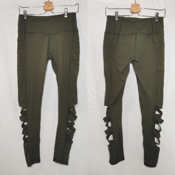 Victoria's Secret Sport Knockout‎ Leggings Tights Green Mesh Strappy Cutout M - Picture 1 of 8